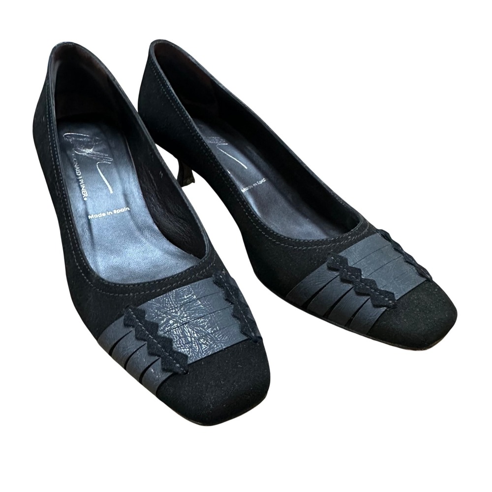 Donald J Pliner Sanchi Black Suede Kitten‎ Heel Square Toe Pumps Size 7.5 M